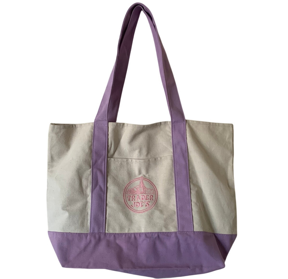 Trader Joe's Large Canvas Tote Bag Pastel Purple Lavender Easter Bunny Bag Viral